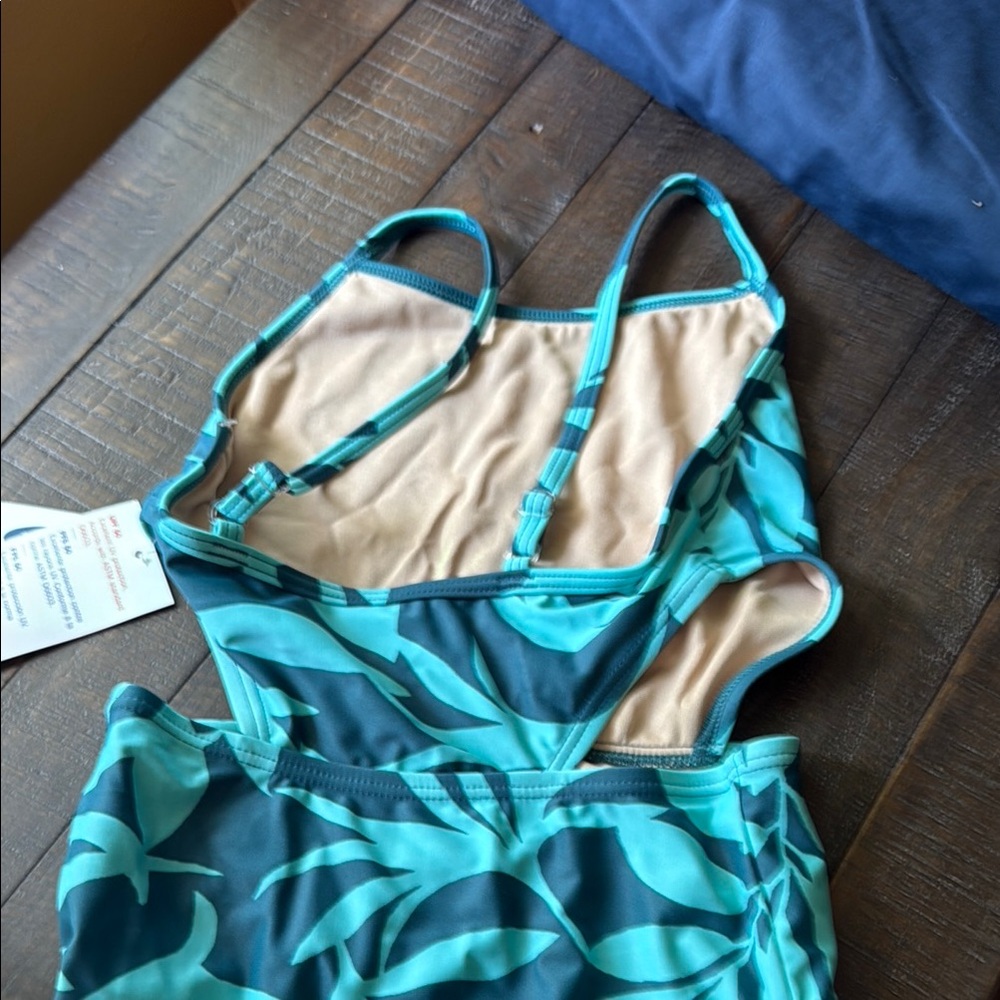 Kids Swimwear in Teal Leaf Pattern